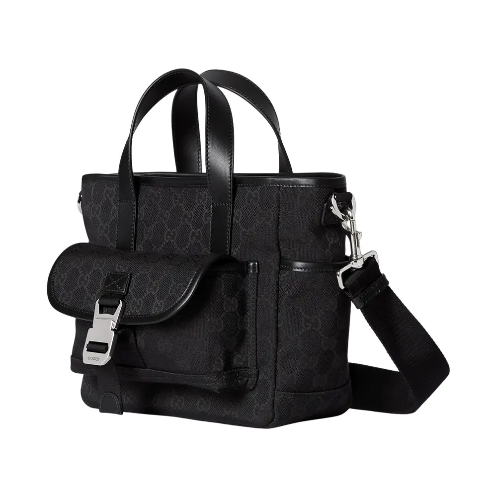 Gucci GG Small Canvas Tote Bag with Leather Trim Black – voilà.id