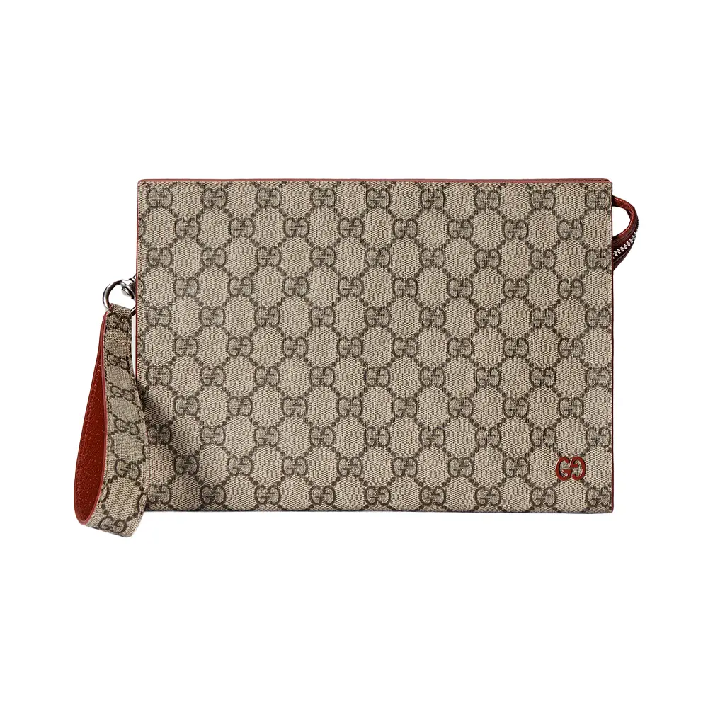 Gucci Pouch with GG Detail Supreme Canvas Beige Ebony Green