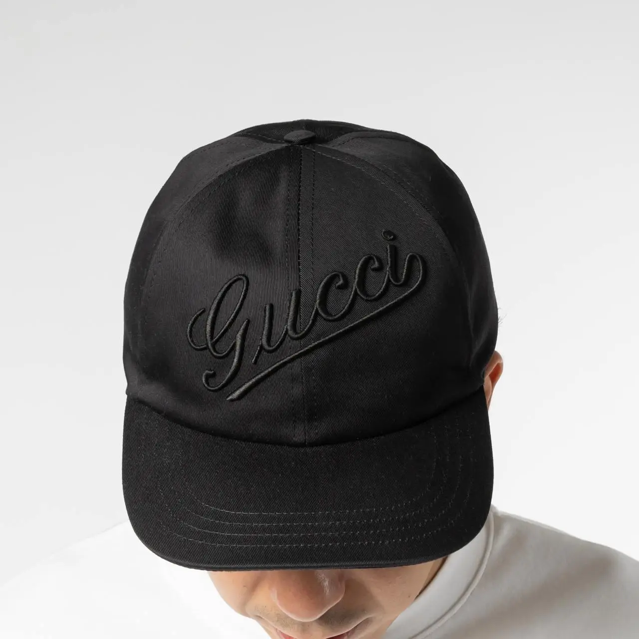 Gucci Signature Logo Embroidered Cotton Baseball Hat Black