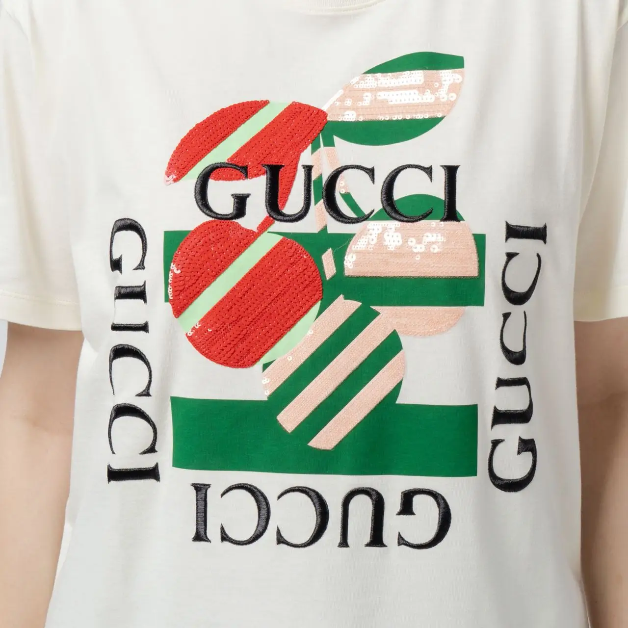 Gucci Bold Cherry Printed Cotton Jersey T-Shirt Off-white