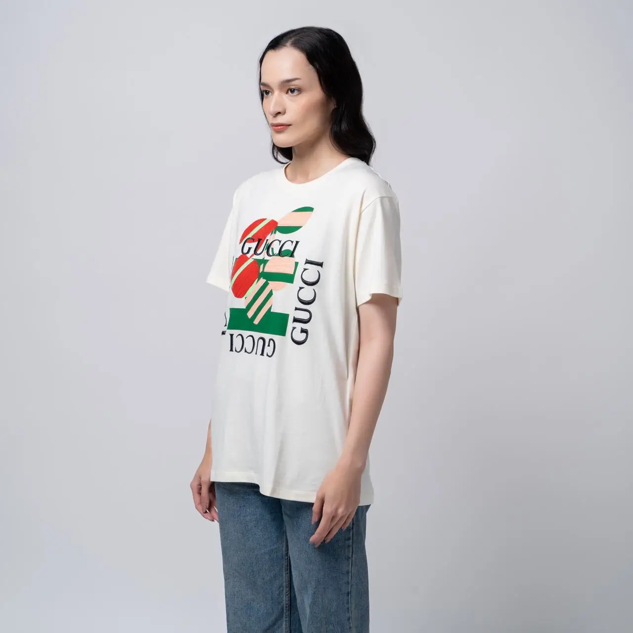 Gucci Bold Cherry Printed Cotton Jersey T-Shirt Off-white