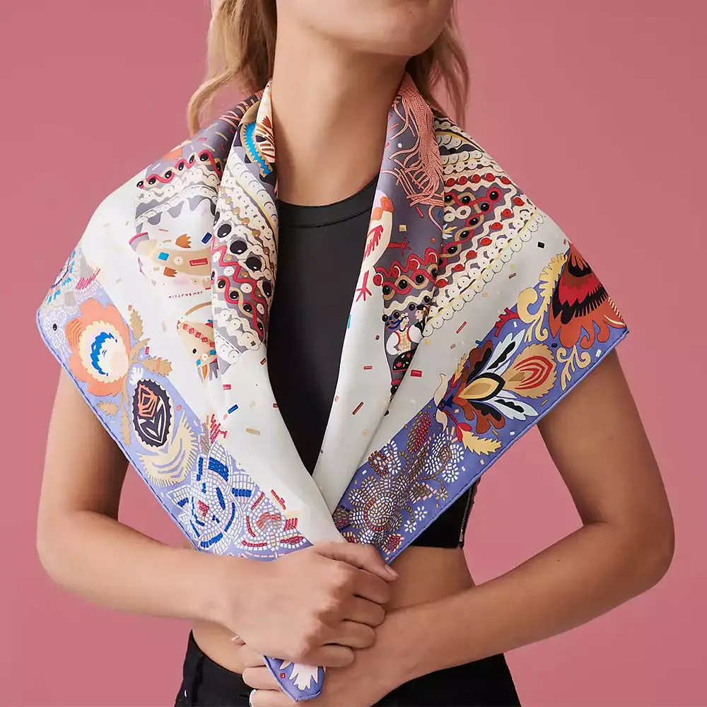 Hermes Costume De Fete Scarf 90 Mauve / Gris Perle / Bois De Rose