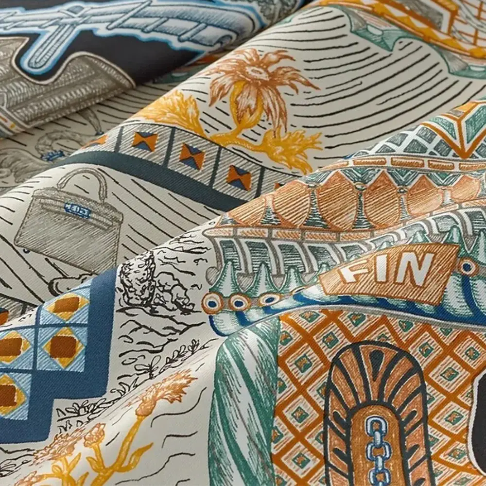 Hermès Carre Super Silk Quest scarf 90 Noir / Bleu / Beige – voilà.id