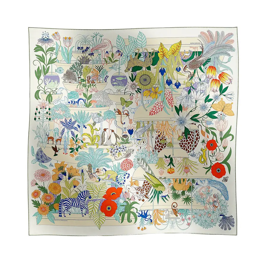 Hermès Precious Paradise Scarf 90 Blanc / Vert / Bleu Vif – voilà.id
