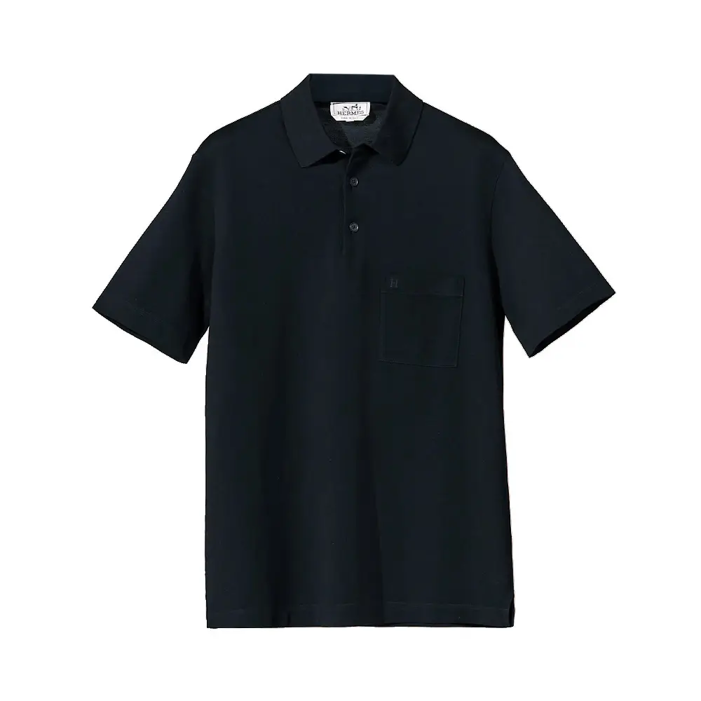 Hermès H Embroidered Buttoned Polo Shirt Blue Marine – voilà.id