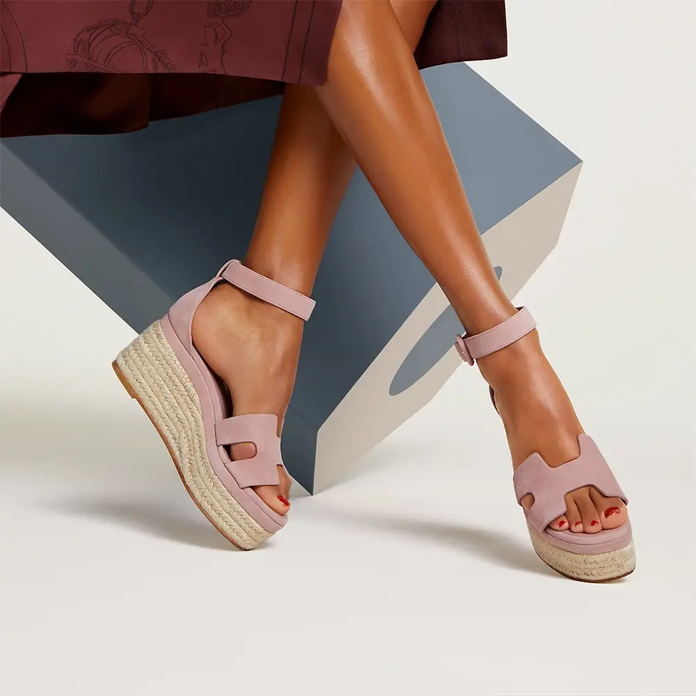 Hermes☆エスパドリーユ Elda Rose Aquarelle_パリ発 Hermès Elda Suede Goatskin Espadrille Rose Aquarelle – voilà.id