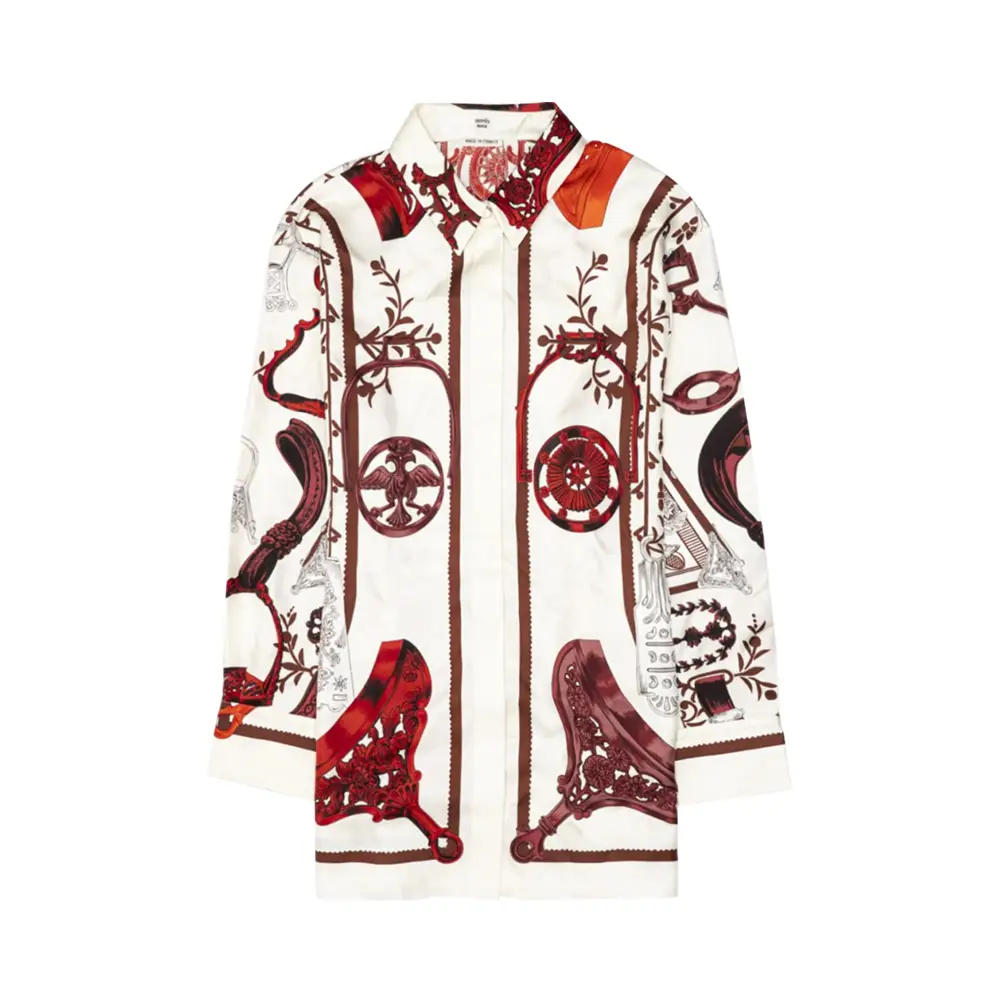 Hermès Etriers Printed Silk Shirt White/Red – voilà.id