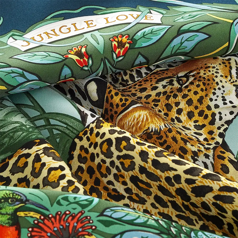 Hermes Jungle Love Forever Scarf 90 Silk Marine / Vert / Orange