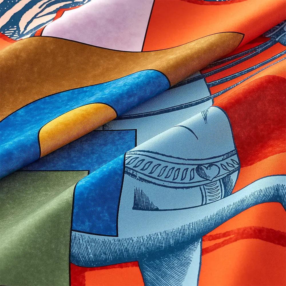 Hermes Cavalier en Formes Scarf 90 Bleu Moyen / Orange Cuit