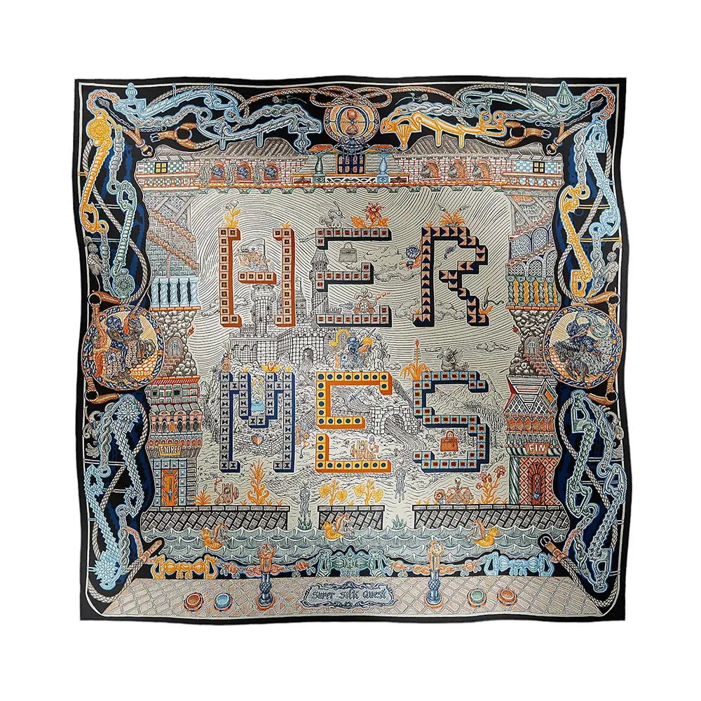 HERMES スカーフ Super Silk Quest scarf 90 直営店ラッピング ロゴがかっこいい♡【HERMES】Super Silk Quest スカーフ90