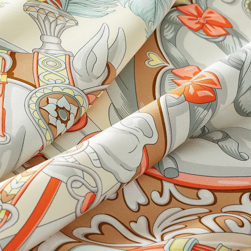 Hermès Harnais de Coeur Scarf 90 Crème / Gris Perle