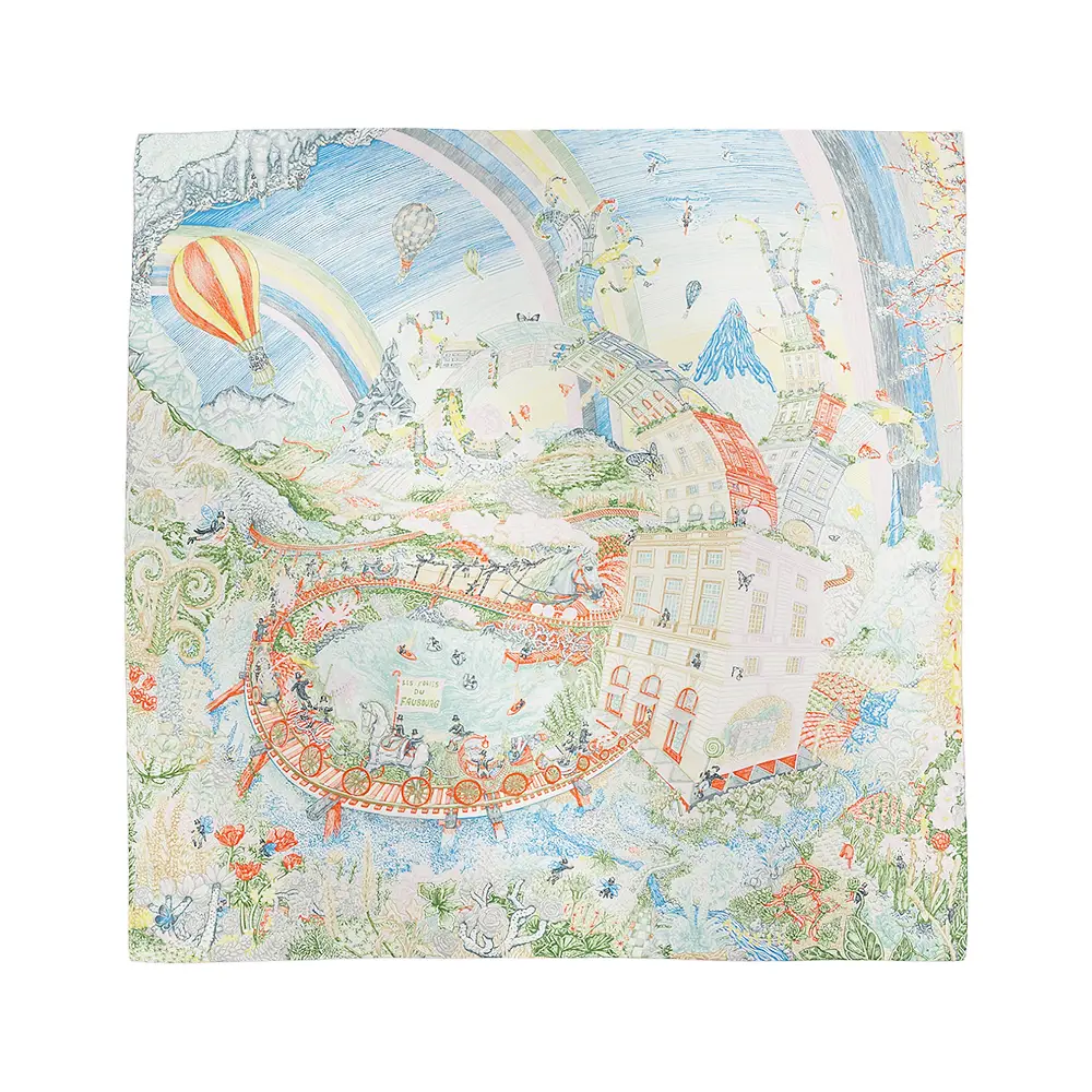 Hermès Pony Pit Stop Double Face Silk Scarf 90 Rose / Jaune
