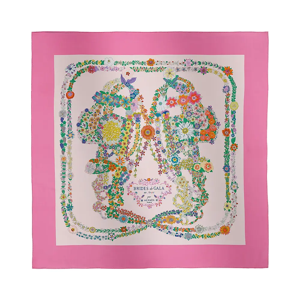 Hermes Voitures en Equilibre Shawl 140 Blanc / Orange Cuit Hermes Voitures en Equilibre Shawl 140 Blanc / Orange Cuit