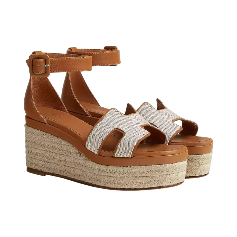 Hermès Elda H Canvas and Goatskin Espadrille Noisette