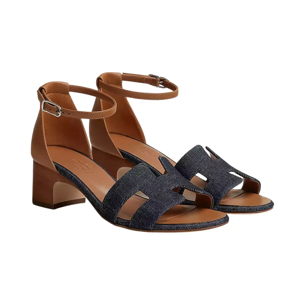 Hermès Encens 50 Denim and Calfskin Ankle Strap Sandals