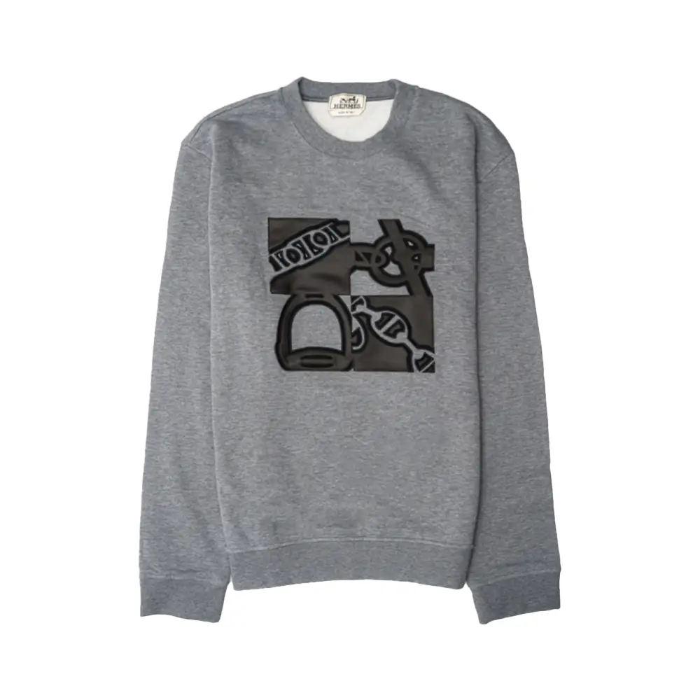 【素敵】HERMES Sweat col rond patch cuir llerie au Carre Sweat col rond patch cuir « Métallerie au Carré » | Hermès