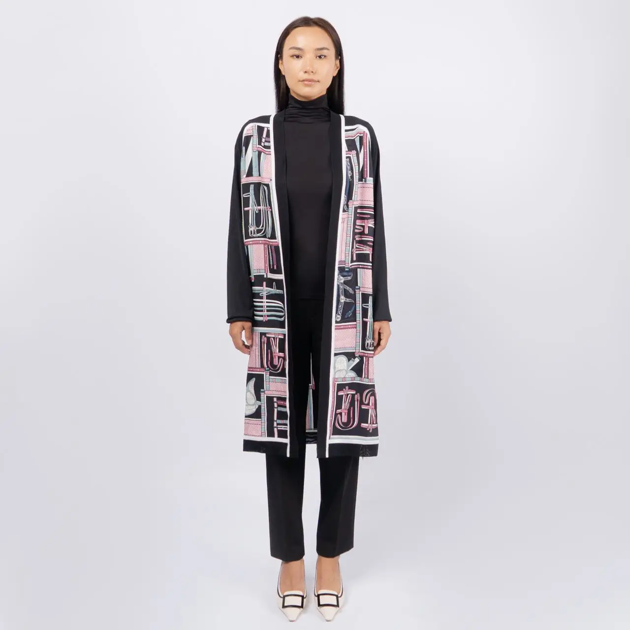 Hermès Lettres Equestres Long-Sleeve Twillaine Cardigan Black