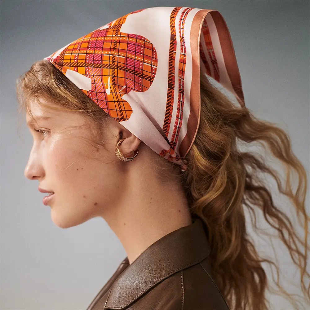 Hermès Brides de Gala Tartan Scarf 45 Cannelle / Rose Pâle