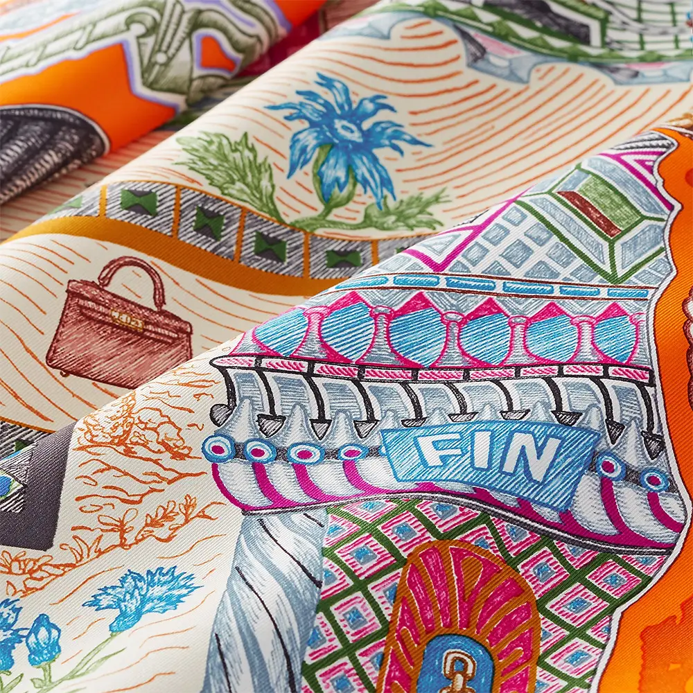 Hermès Carre Super Silk Quest scarf 90 Orange / Vert Hermès Carre Super Silk Quest scarf 90 Orange / Vert