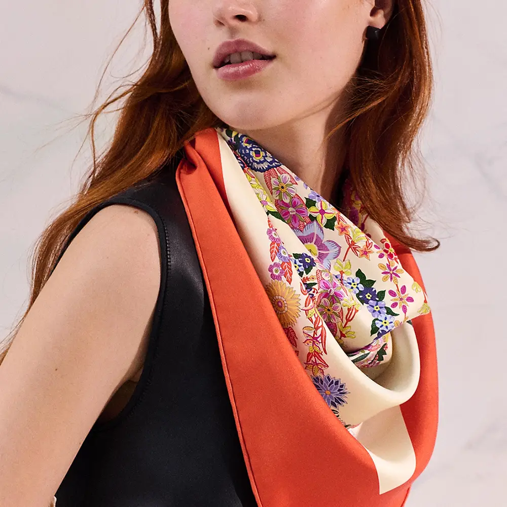 Hermès Brides De Gala En Fleur Scarf 90 Vermillon / Vanille
