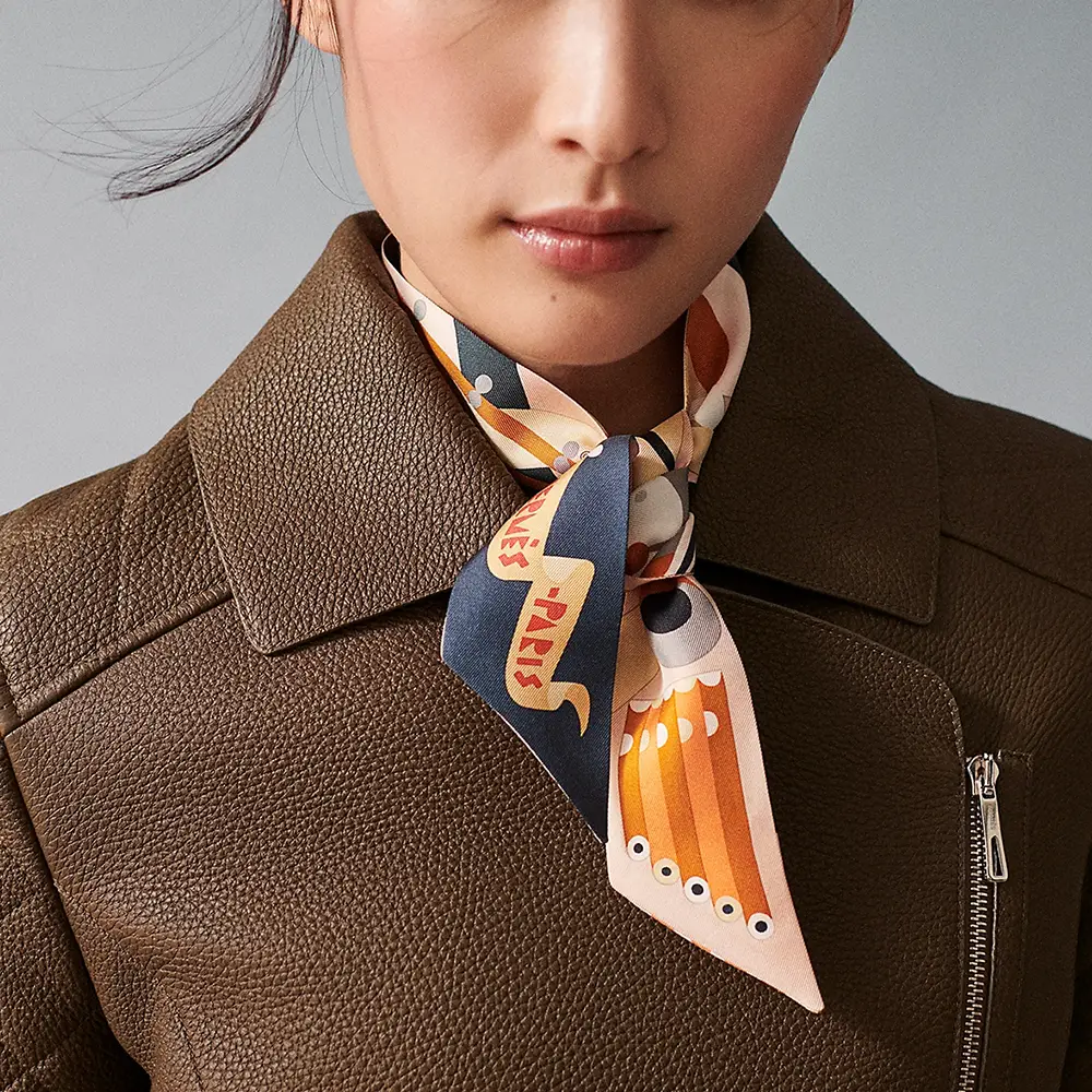 エルメス Twilly Hermes Parade (Marron / Gris / Orange) Hermes Parade en Fanfare Twilly Noir / Caramel / Gris – voilà.id