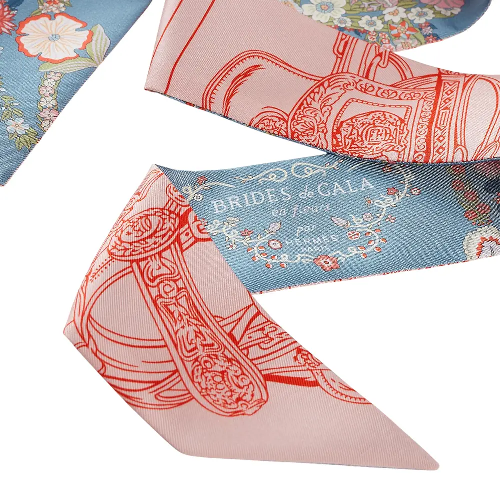 Hermès Brides de Gala en Fleurs Twilly Bleu Jean / Rose