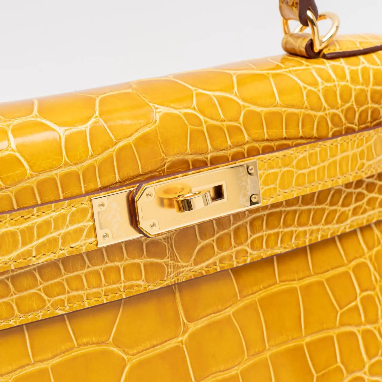Hermès Kelly 28 HSS Jaune Verso Sesame Alligator Shiny Ghw Z