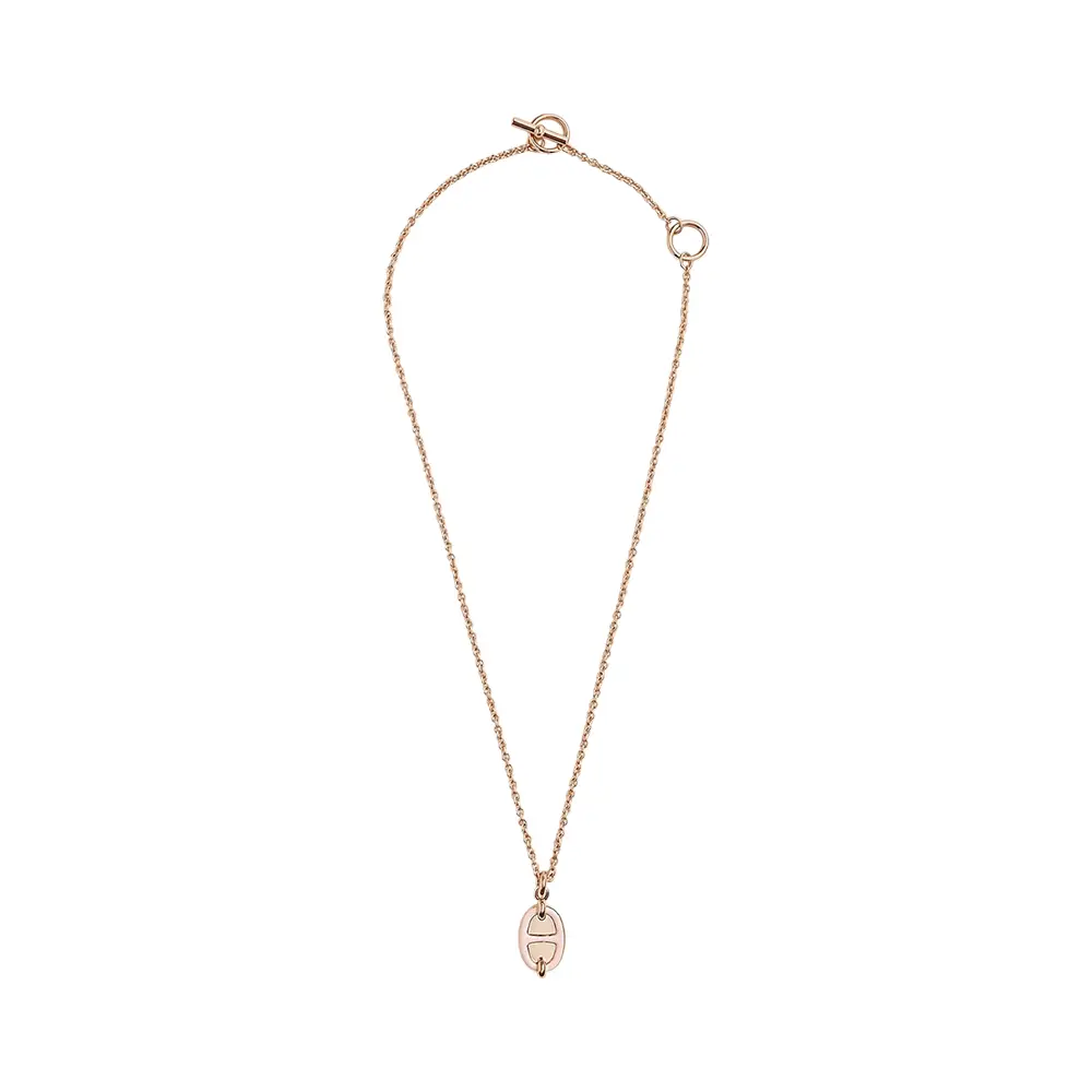 Hermès Mini Maillon Pendant Necklace PM Rose Candeur Rghw