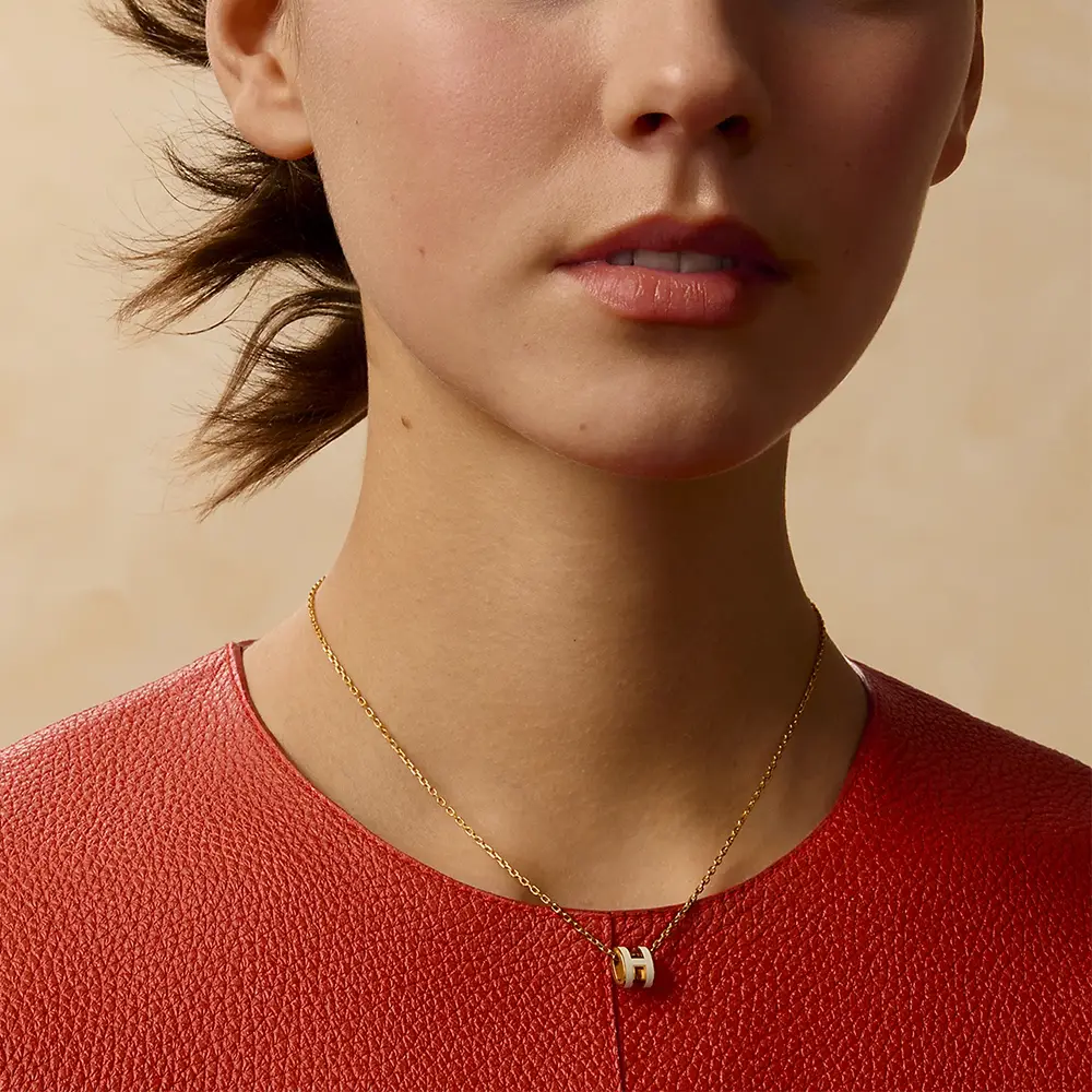 ★Hermes★(W) Mini Pop H Pendant★Rose Gold & Blanc Hermes Mini Pop H Pendant Rose Gold-tone Blanc in Metal with
