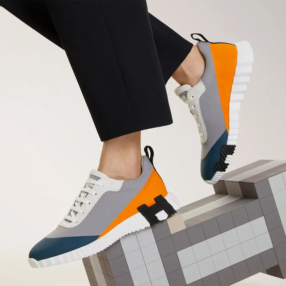 Hermès Bouncing Satin Knit and Suede Goatskin Sneakers