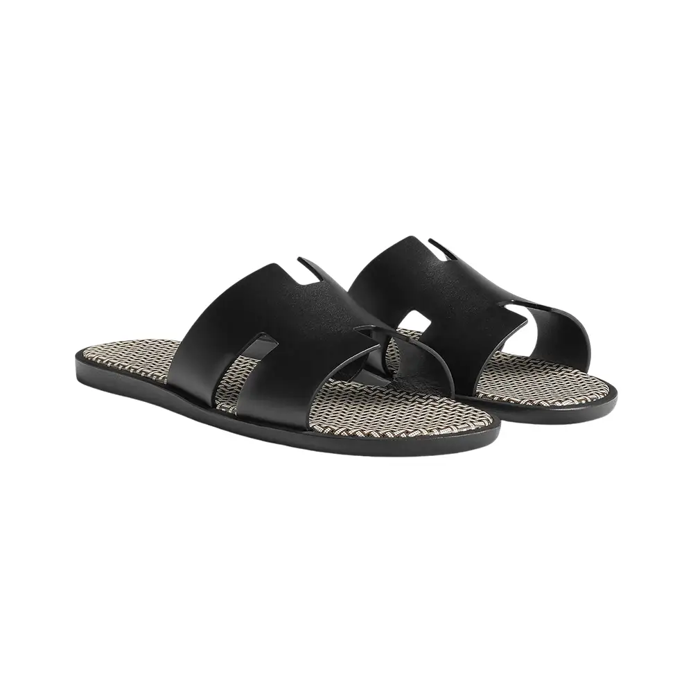 Hermès Izmir H Mosaique Calfskin Sandals Etoupe/Black – voilà.id Hermès Izmir H Mosaique Calfskin Sandals Etoupe/Black – voilà.id