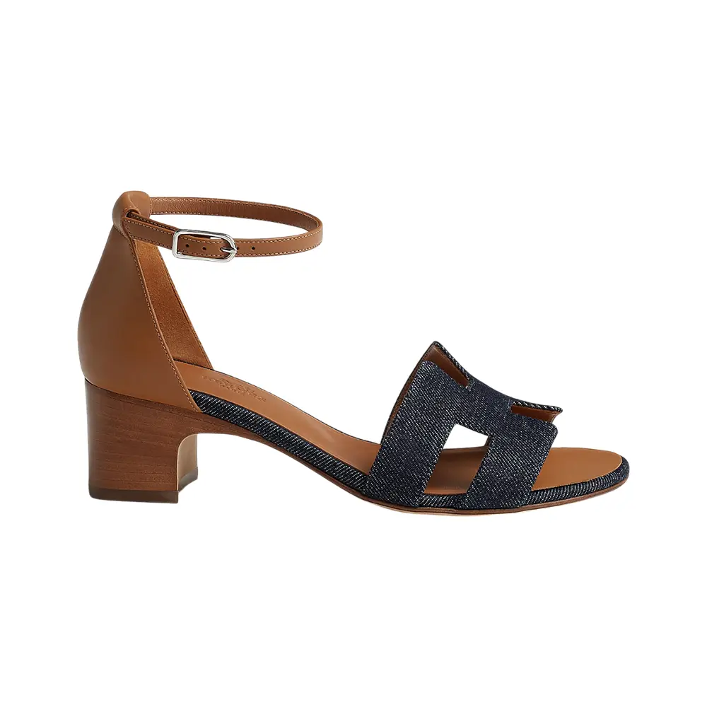 Hermès Encens 50 Denim and Calfskin Ankle Strap Sandals