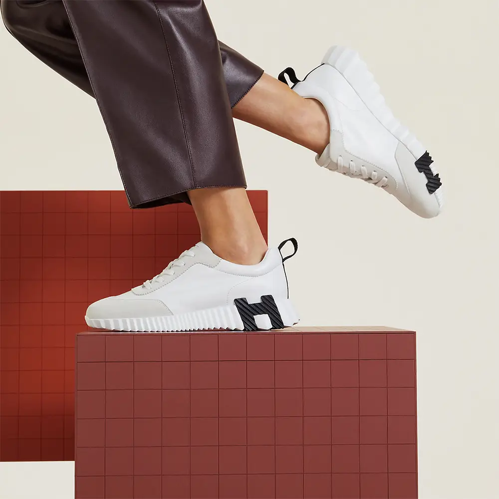 Hermès Bouncing Calfskin and Suede Goatskin Sneakers Blanc