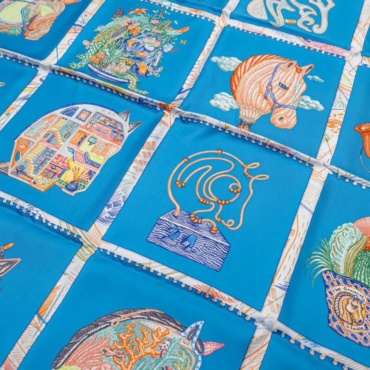 Hermes Chevaloscope Scarf 90 Bleu/ Orange/ Multicolor – voilà.id