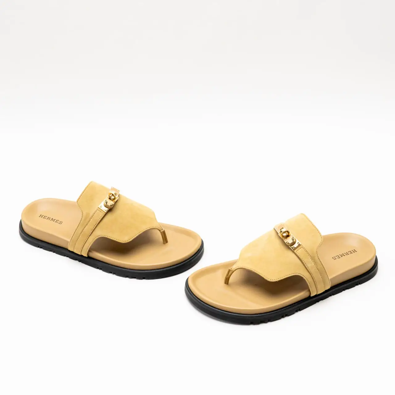 Hermes Empire Suede Goatskin Sandals Beige Albâtre