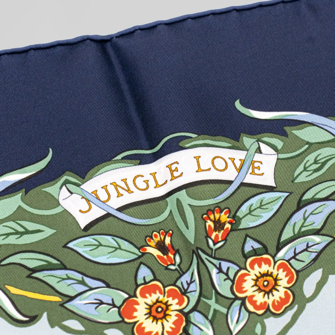 Hermes Jungle Love Forever Scarf 90 Silk Marine / Vert