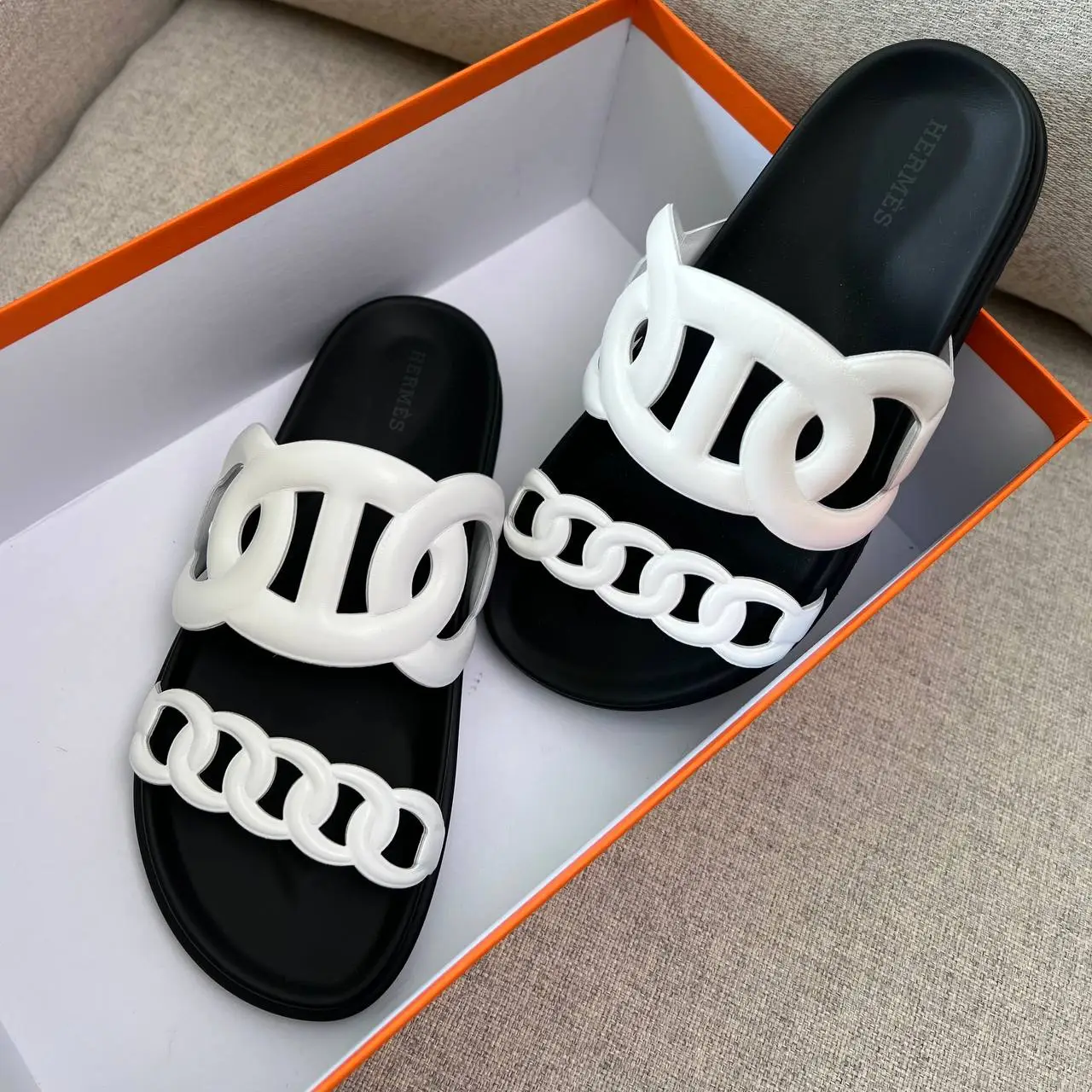 Hermes Extra Nappa Sandals Black/White – voilà.id