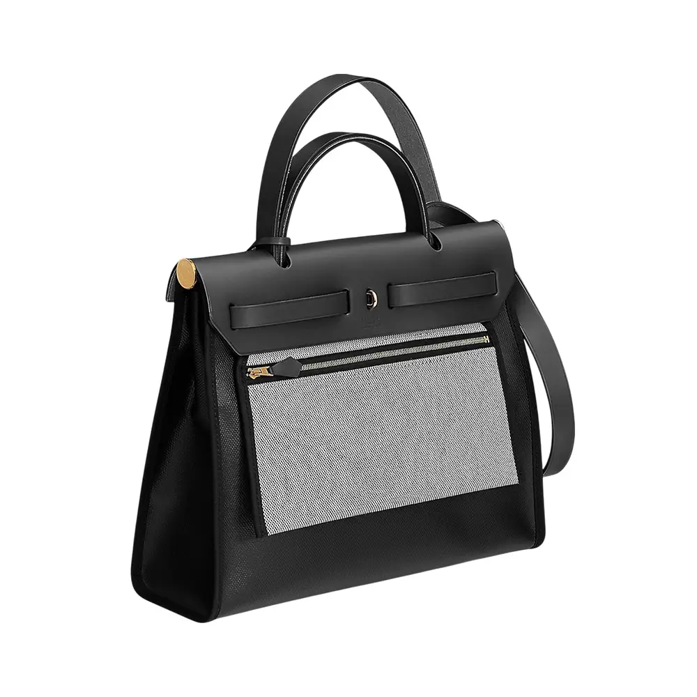 Hermès Herbag Zip 31 Black H Berlin Canvas/Hunter Cowhide