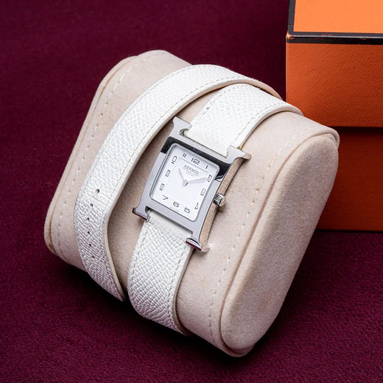 Hermès H-Hour TPM Watch Double Tour White Epsom Shw with