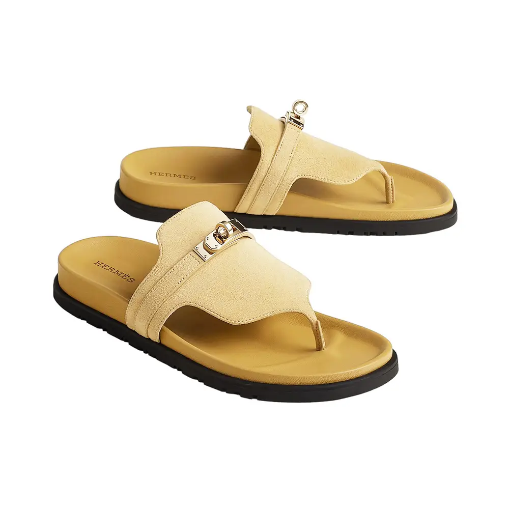 Hermes Empire Suede Goatskin Sandals Beige Albâtre