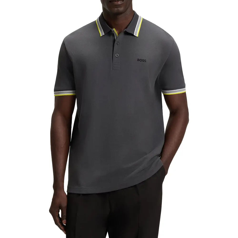 Hugo Boss Style Paddy Contrast Logo Polo Shirt Dark Grey
