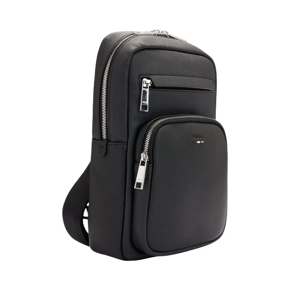 Hugo Boss Ray_ Monostrap Sling Bag with Two-Way Zip Closure Black