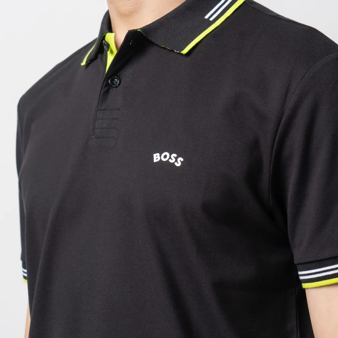 Hugo Boss Style Paul Curved Slim Fit Polo Shirt Black/Neon