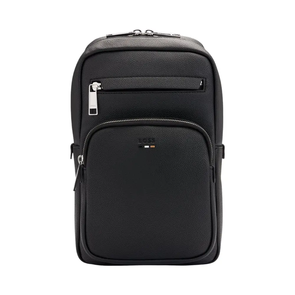 Hugo Boss Ray_ Monostrap Sling Bag with Two-Way Zip Closure Black