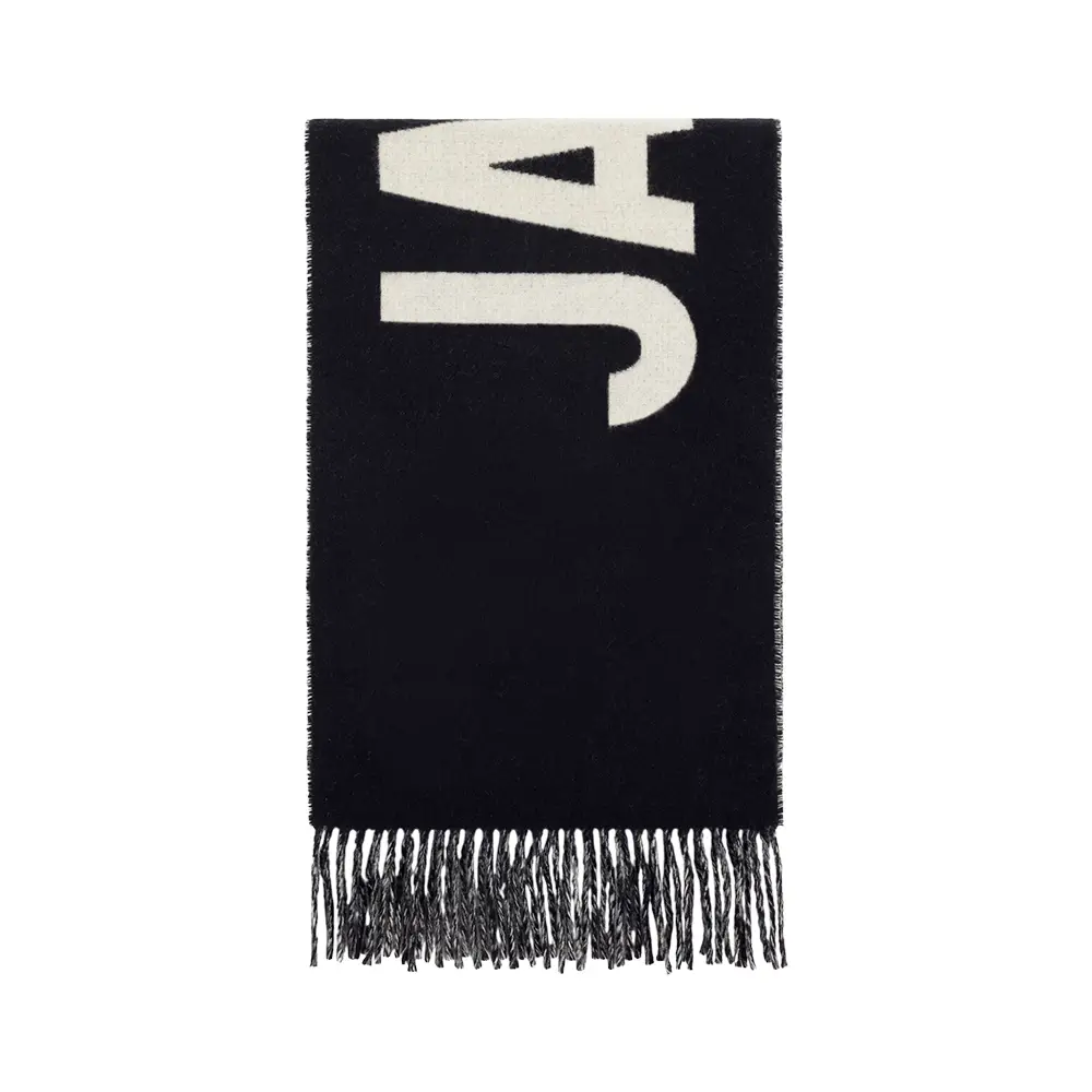 Jacquemus The Wool Fringe Logo Scarf Grey – voilà.id
