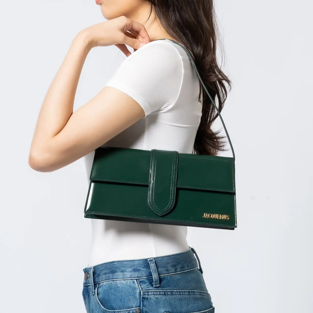 Jacquemus Le Bambino Long Patent Leather Shoulder Bag Dark Jacquemus Le Bambino Long Patent Leather Shoulder Bag Dark