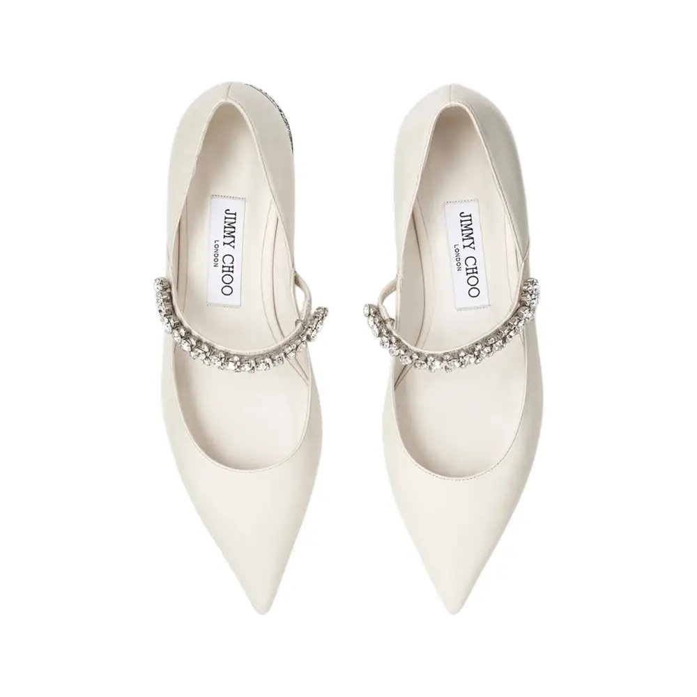 Jimmy Choo Bing 25 Crystal Strap Nappa Leather Flat Pumps Latte