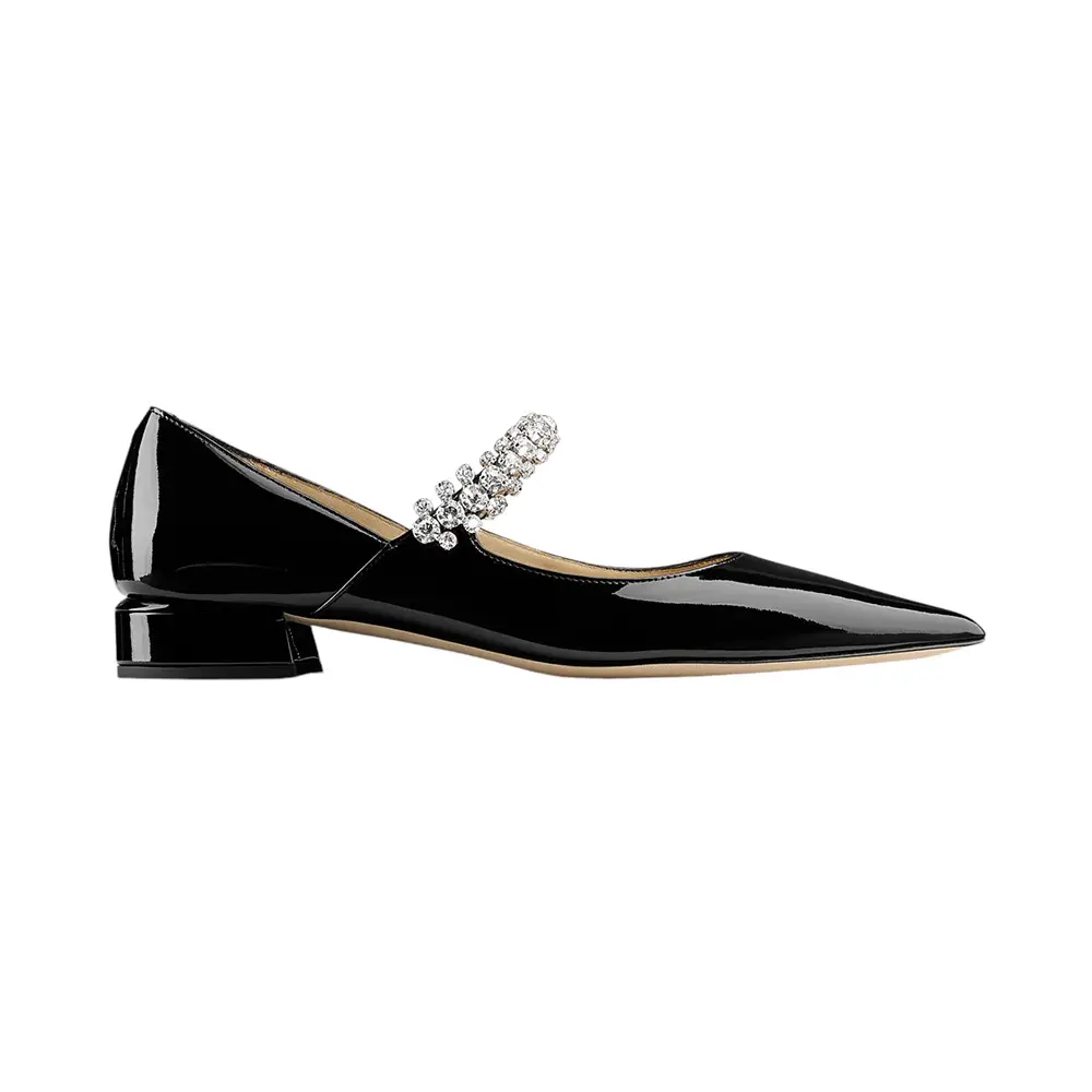 美品 ジミーチュウ BING PUMPFLAT ビジュー ストーン エナメル Bing Pump Flat | Latte Leather Flats | JIMMY CHOO