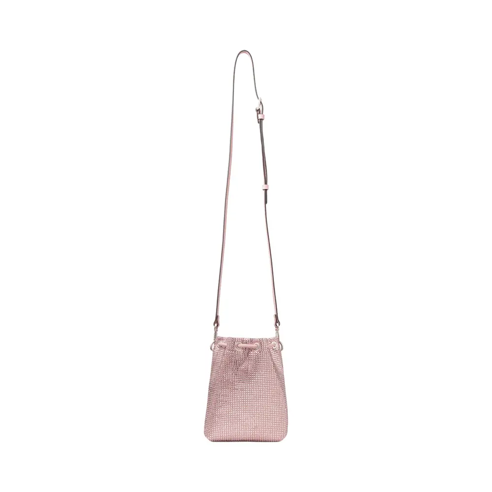 Jimmy Choo Cinch Mini Bon Bon Satin Crystal Bucket Bag Rose Silver