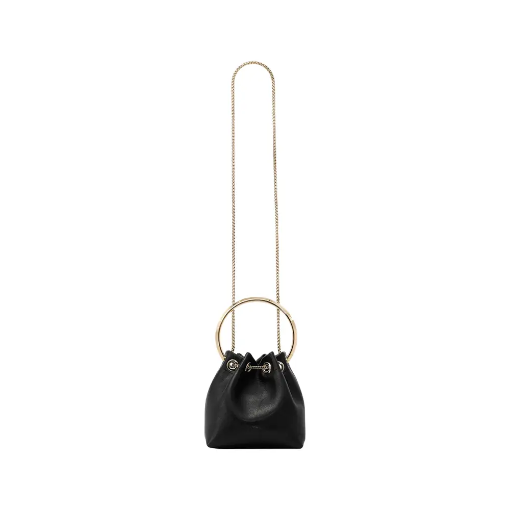 Jimmy Choo Bon Bon Biker With Pearl Closure Leather Bag Black